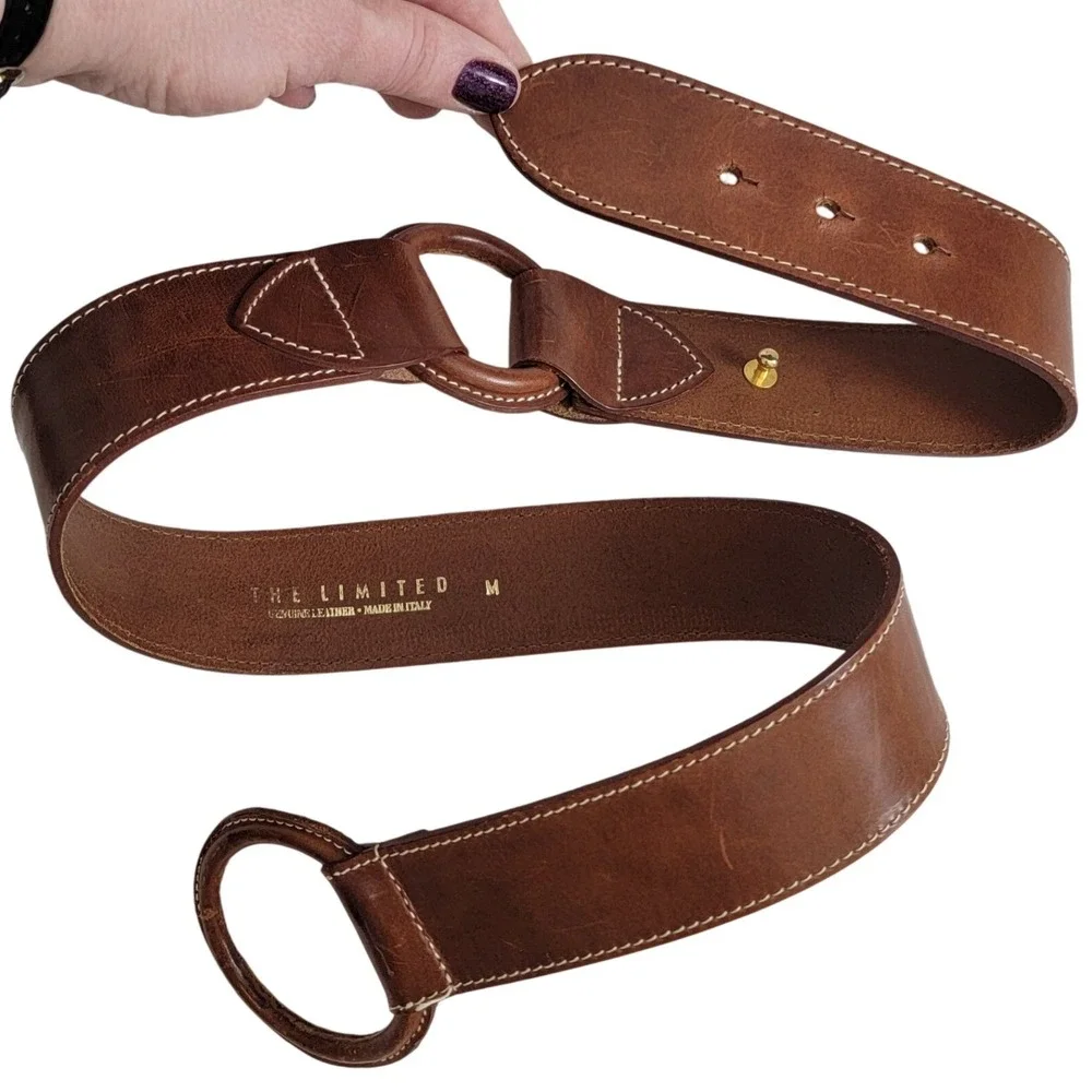 VTG The Limited NWOT Brown Italian Leather Wide Waist Belt Medium O-Ring Boho